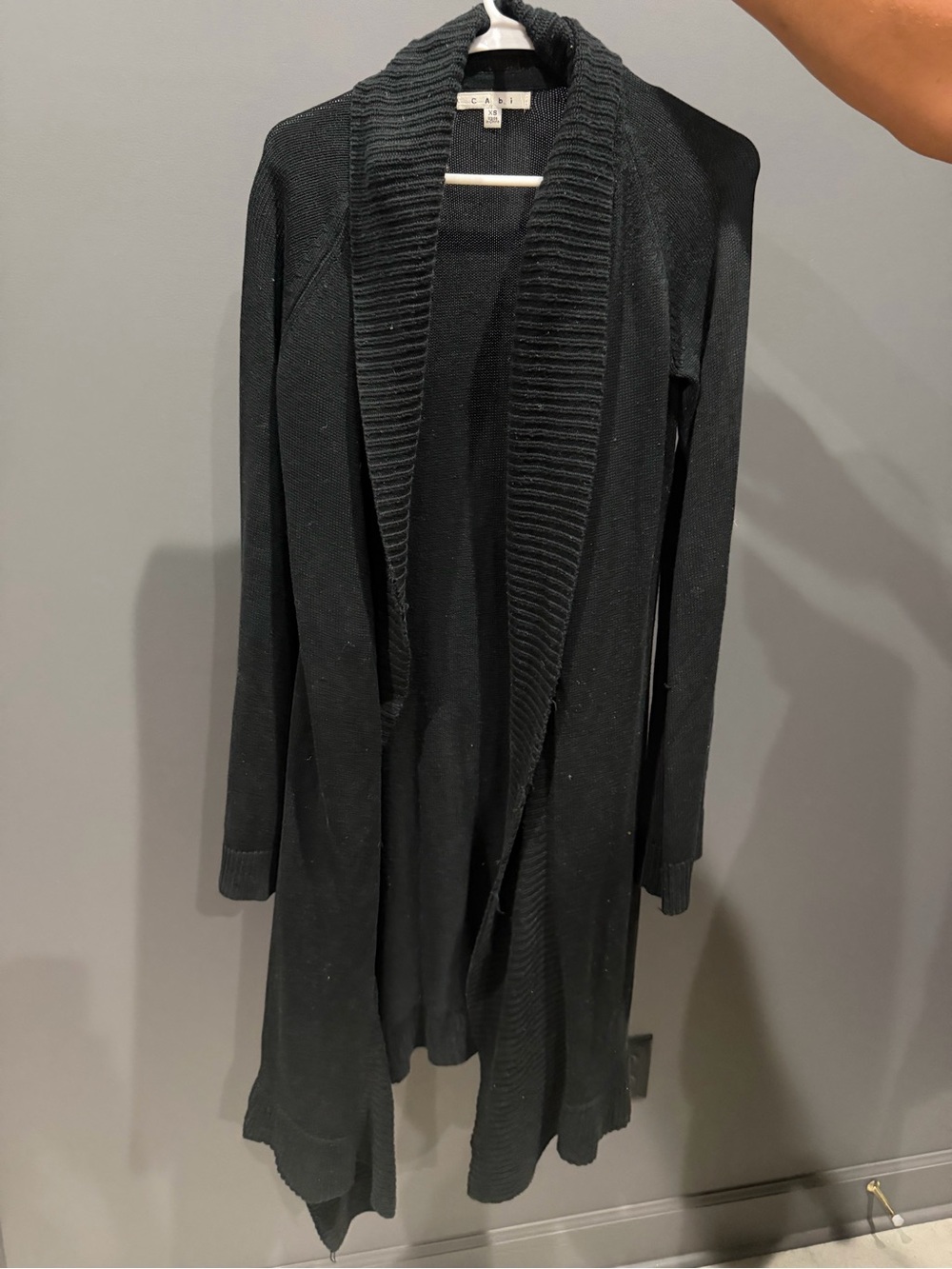 CAbi Black Open-Front Shawl-Collar Cardigan